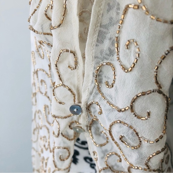 Haute Hippie 100% Silk Beaded Sheer Top Shirt Wrap - Picture 7 of 15